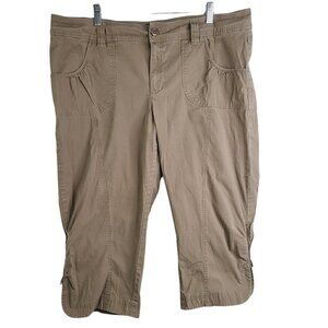 Women's Tan Brown Cute Side Zip Detail Capri Pants Plus Size 16